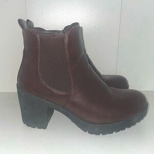 Chunky Leather boots faux leather boots maroon boots lug sole y2k ankle boot